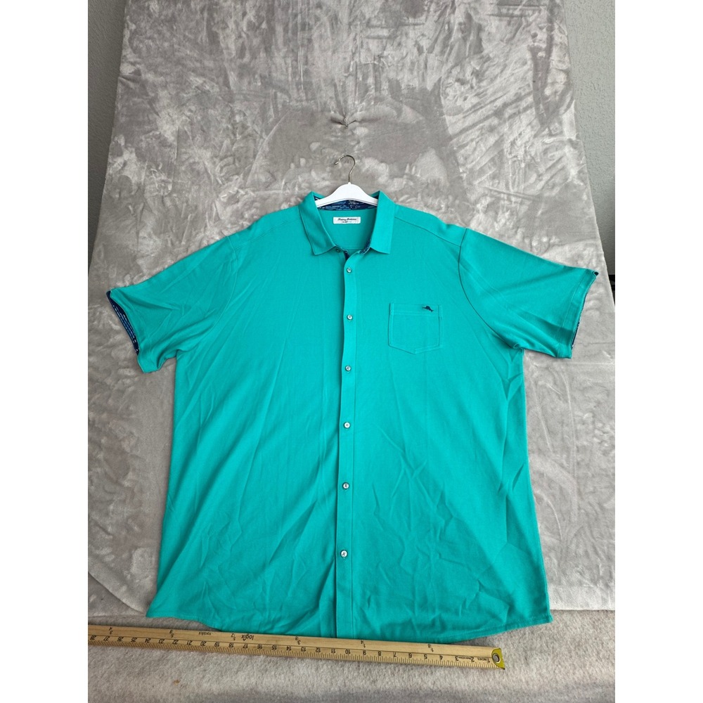 Tommy Bahama IslandZone Mens 3XLT Teal Green Button Up Shirt Supima Cotton Pique